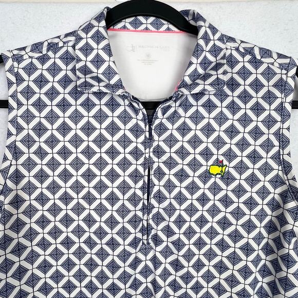 Magnolia Lane Tech Medium Masters Blue Quarter-Zip Sleeveless Polo Shirt 50SPF - Picture 3 of 9